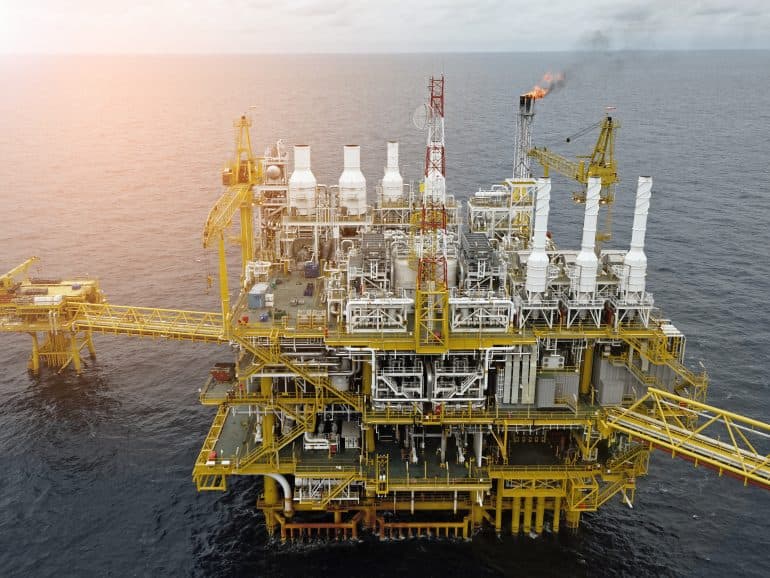 An oil rig in the ocean